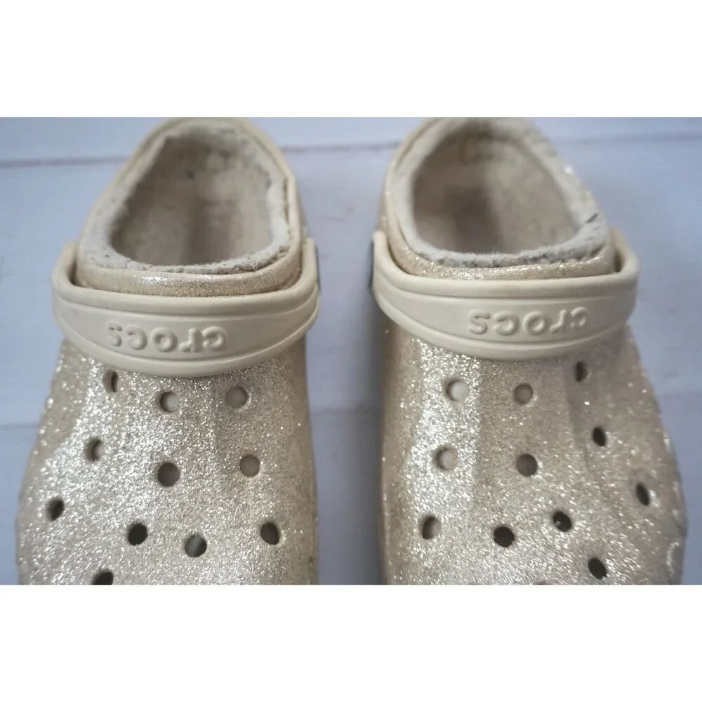 Crocs Girls Classic Gold Glitter Lined Rubber Clogs, Size 13C - Picture 3 of 10